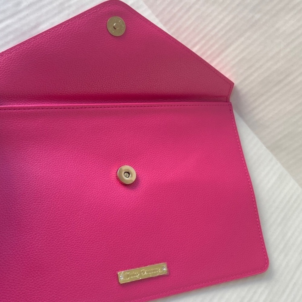 Juicy Couture Fuchsia Studded Envelope Clutch Hot Pink Gold Stud Wallet Purse - Picture 2 of 10